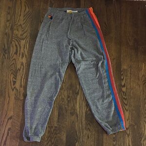 Aviator Nation Gray Joggers with Red and Blue Stripes